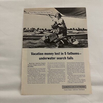 1966 American Express Travelers Cheques Print Ad Amex Money Lost In 5 Fathoms