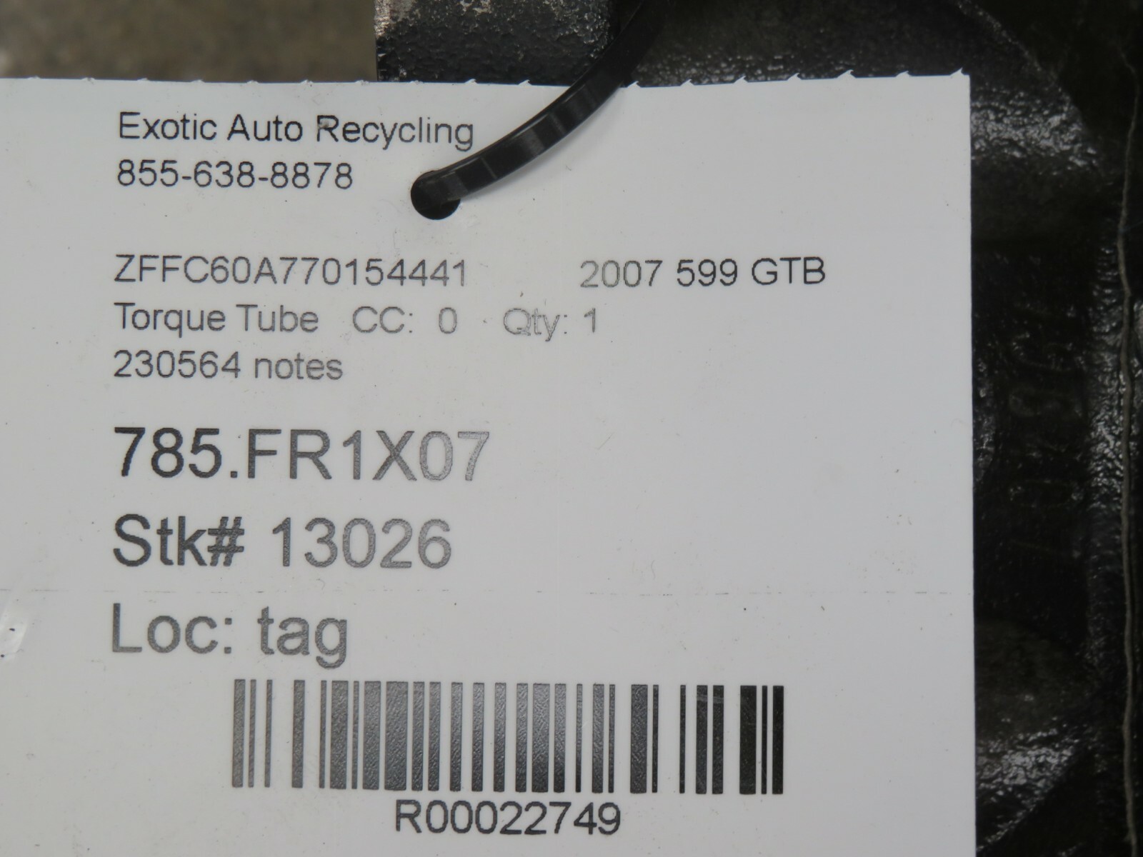 Ferrari 599 GTB, Torque Tube, Used, P/N 230564
