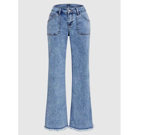 Flamingals Straight Leg Jeans for Women Jeans Blue Denim Medium Wash M