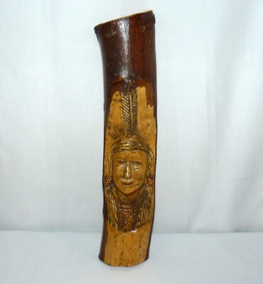 Native American Hand Carved Wooden Tree Branch Signed 16'' HandMade Wall Hanging