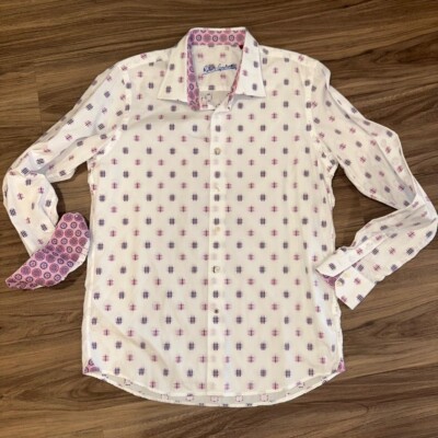 Robert Graham Patterned Button-Up Shirt Dobby Cotton Designer Boys Size XL