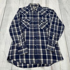 Ely Cattleman Western Pearl Snap Shirt M Plaid Blue Long Sleeve Mens