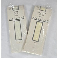 2 Pair Vintage Nordstrom Nylon Knee High Stockings Opaque Ivory One Size Hosiery