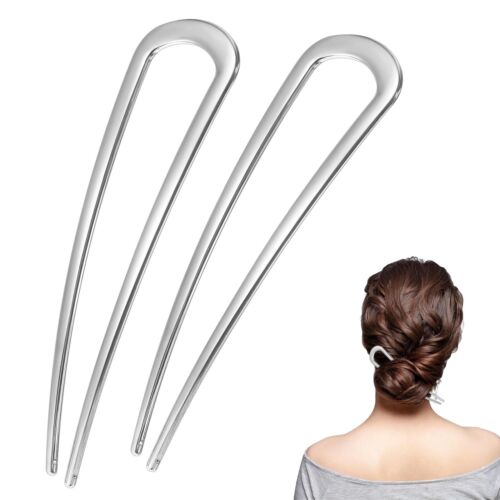 Metal French Hair Pins 5.5 Inch U-Shaped Large Hair Fork for Buns Long and Th...