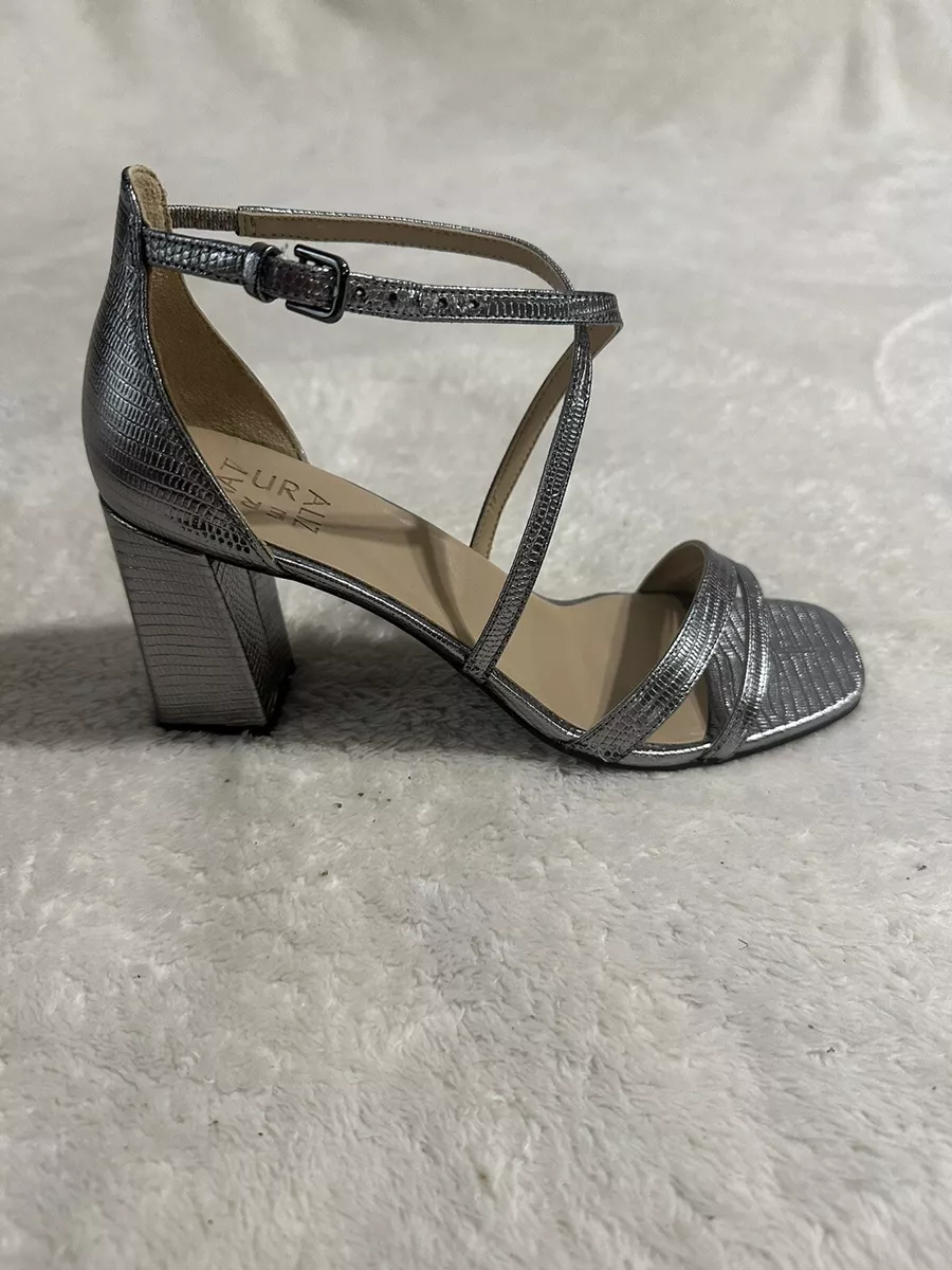 Naturalizer Tiff Pewter Leather Sandals With Ankle Strap Size 8.5 M
