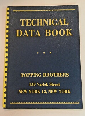 Vintage 1954 Technical Data Book Topping Brothers Distributor Machine Booklet 