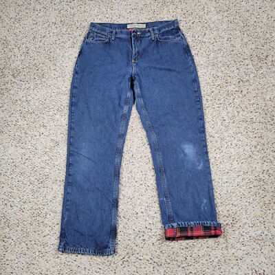 Cabelas Jeans Womens 14 Blue Denim Flannel Lined Straight High