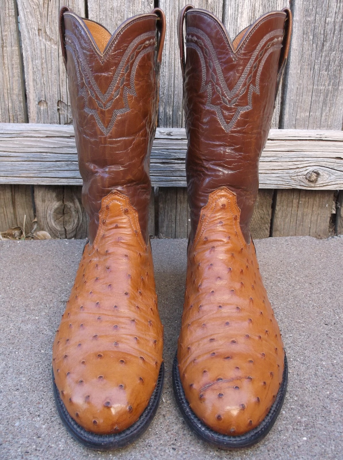 LUCCHESE 2000 Peanut Brittle Exotic FQ Ostrich Roper Cowboy Boots 81/2