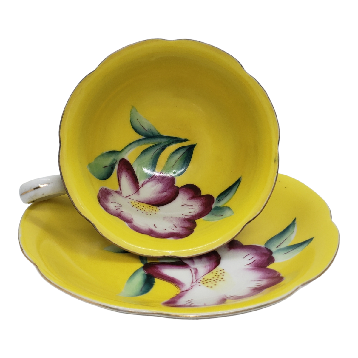Flower Shafford Teacup and Saucer Set Handpainted Japan Pink White