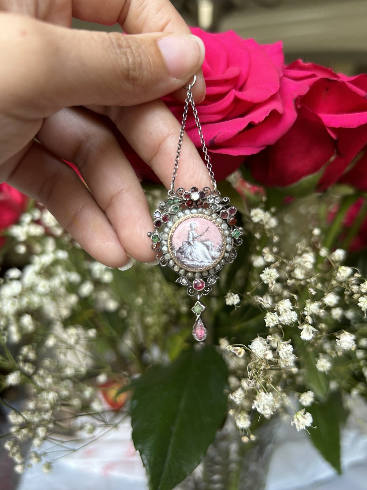 Rare Antique French Enamelled Pendant Gem