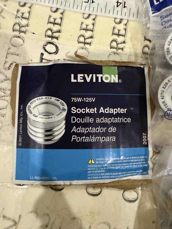 4X 2PK Leviton  Socket Adapter Medium E12 (M) To Candelabra E26 (F) 75W 125V - Image 3 of 4