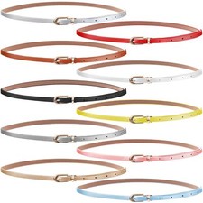 Set of 10 Womens Thin Belts Women Skinny PU Leather Belt Adjustable Thin Wais...