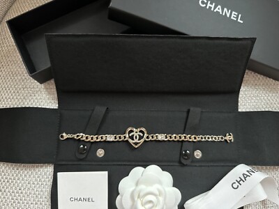 NIB 100%AUTH Chanel 23C Crystal & Heart CC Logo Bracelet Light