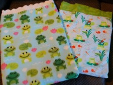 Two Handmade Frog Baby Blanket Cotton Flannel Crochet Edge Receiving Swaddle