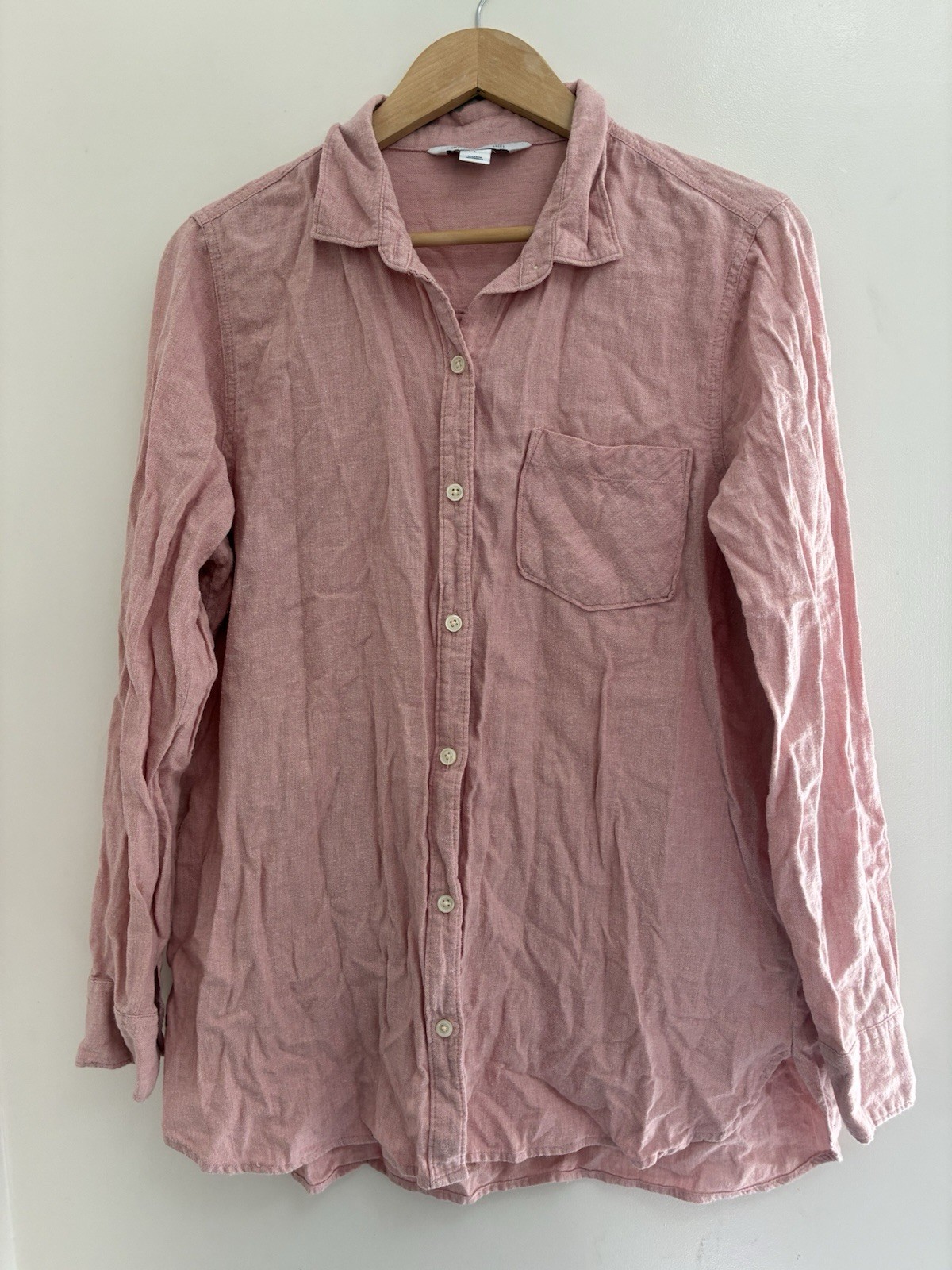 Old Navy The Tunic Shirt Women Solid Pink 100% Cotton Pocket Long Sleeve Shirt L