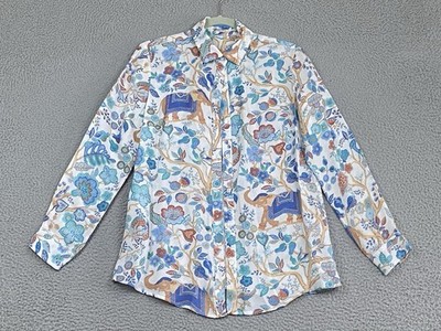J. McLaughlin Lois Shirt Sucre Blossom Women Blouse Top Shirt Silk Bl Size S EXC