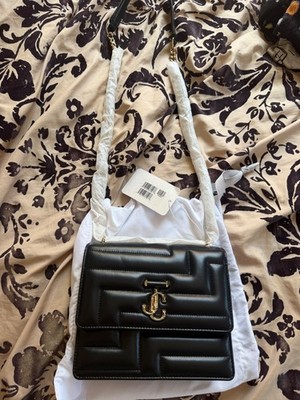Authentic Jimmy Choo Shoulder Black/Light Gold Quilted Napa Leather Bag