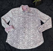 ROBERT GRAHAM LONG SLEEVE FLIP CUFF PLUM/WHITE STRETCH BLEND SHIRT MEN'S LARGE