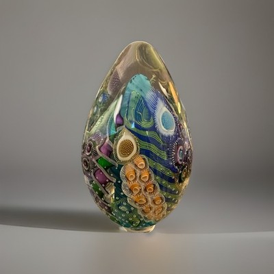 NEW Seascape Inspired Egg Shaped Signed Art Glass Scott Garrelts USA