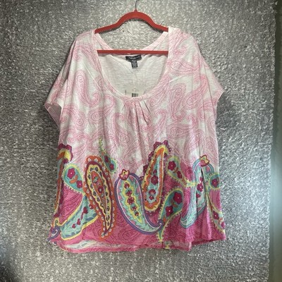 Designers Originals Women's Plus 3X Artsy Floral Beaded Multicolor Top NWT