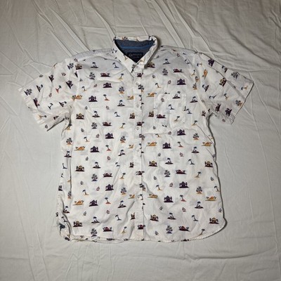 AMERICAN RAG Mens Hawaiian Button Up Shirt SS Size XLarge Palm Volcano