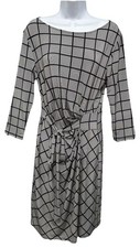 Ann Taylor Midi Dress Womens Medium Black Stripes Stretch 3/4 Sleeveless Career