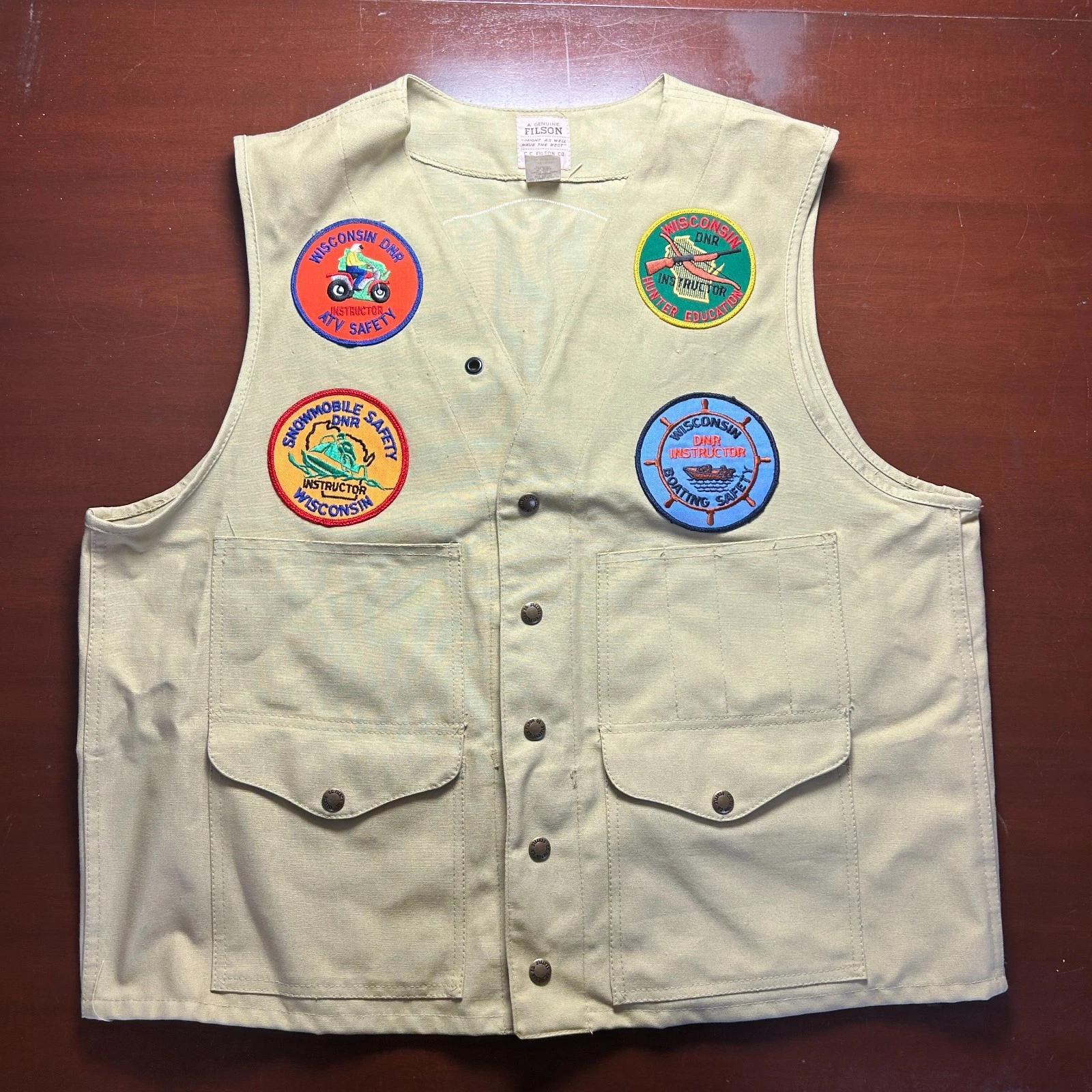 Vintage CC Filson Canvas Khaki Style 8 Cruiser Work Vest Size 46 Hunting Fishing