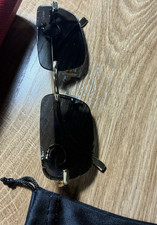 Cartier Santos Rimless Rectangle Sunglasses Black Tinted Lenses Gold Metal Frame