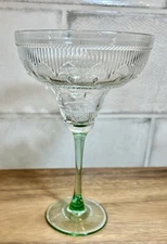 Vintage Cristal D'Arques-Durand Sombrero Margarita Glass with Green Stem each