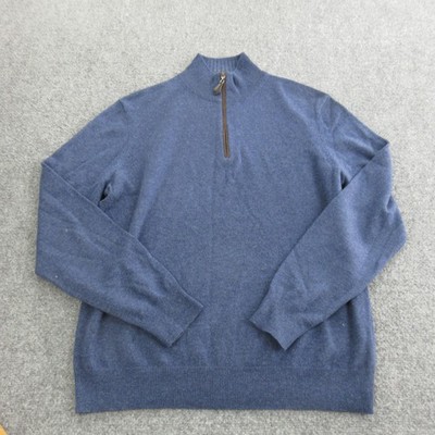Neiman Marcus Sweater Mens Large Blue 100% Cashmere 1/4 Zip Mock Neck Knit