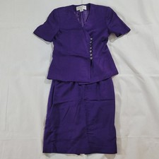 Vintage Jones New York Purple Rayon Skirt Suit 2P Petite Made USA Workwear