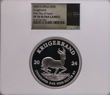 2 oz Silver Krugerrand Proof NGC PF70 First Day of Issue S. Africa S2KR 2024
