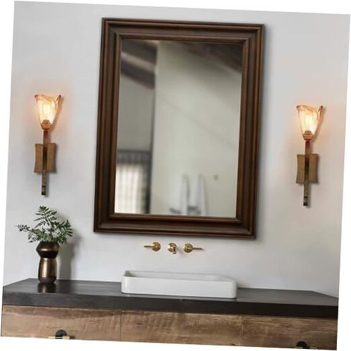 Rustic Wooden Framed Wall Mirror, 32" x 24" Wood Bathroom 24"*32" Dark Brown
