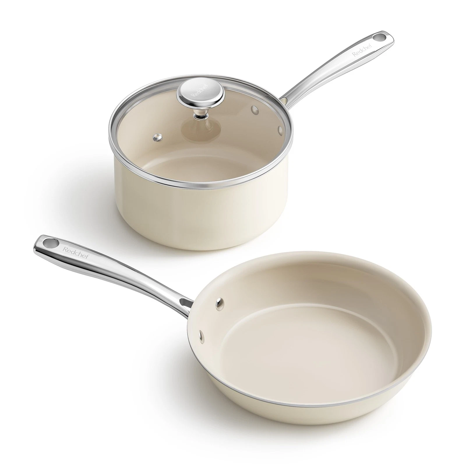 Sauce Pan & Frying Pan Set, 8" Ceramic Nonstick Fryingpan & 2.5Qt Saucepan wi...