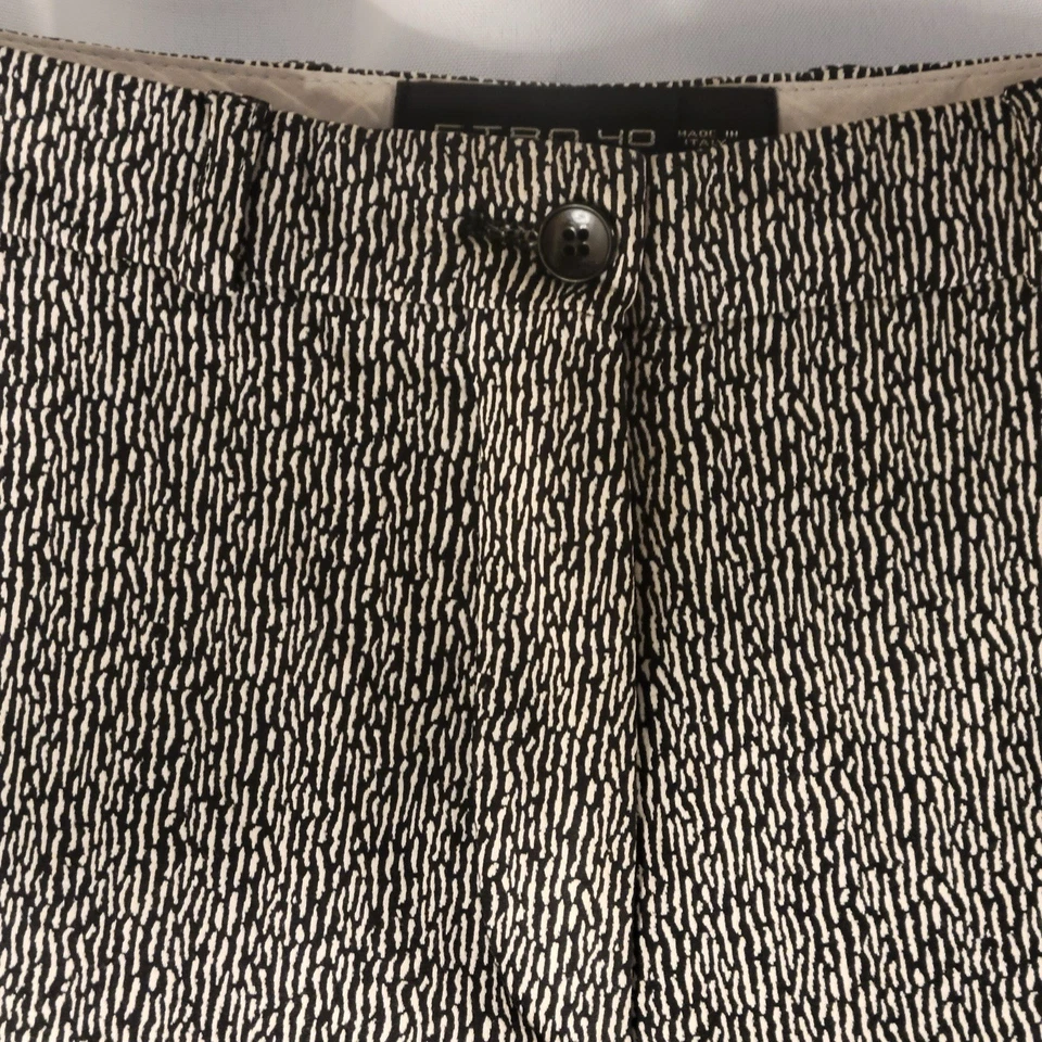 Pantalones de Cigarrillo ETRO 40 Pantalones EE. UU. 4 Negro/Blanco Patrón Frente Plano Lujo Foto 4 de 4