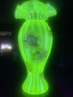 Fenton Topaz Uranium Opalescent Autumn Beauty Vase-Honor Collection Ltd Ed #541