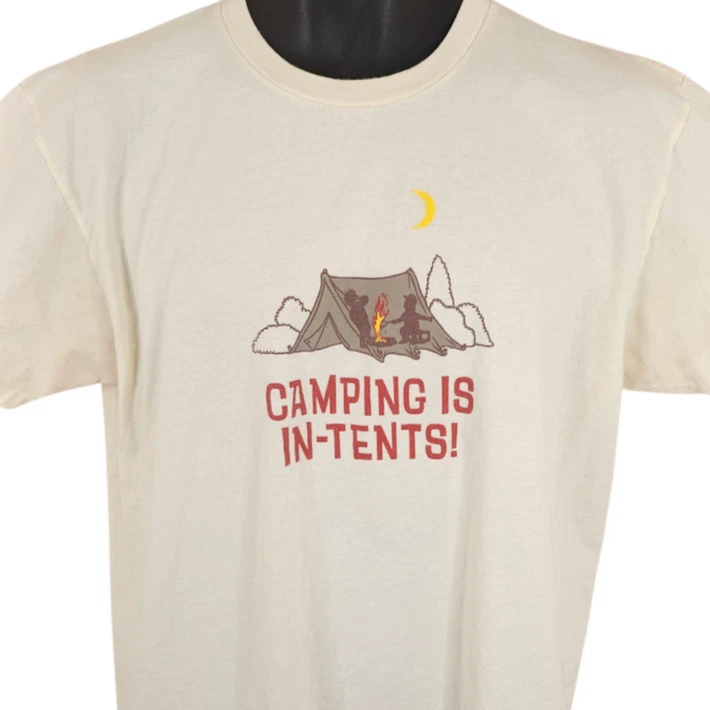 Camping Is In Tents T Shirt Mens Size Large Cream Funny Pun
