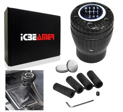 JDM 100% Real Carbon Fiber manual shifter gear shift knob LED White Light X136
