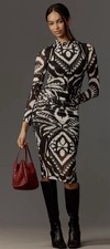 FARM Rio Pineapple Ikat Black Tulle Mesh Midi Dress XS NWT Bold Edgy