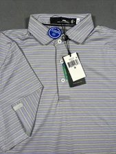 RLX Ralph Lauren Mens Medium Short Sleeve Performance Purple Stripe Golf Polo