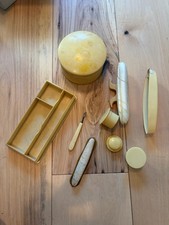 Antique Celluloid French Ivory Manicure Vanity Set Jar Tray Buffer As-Is 1920s