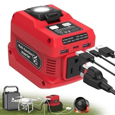220W Power Inverter for Milwaukee 18V Battery AC 110V Outlet LED Light