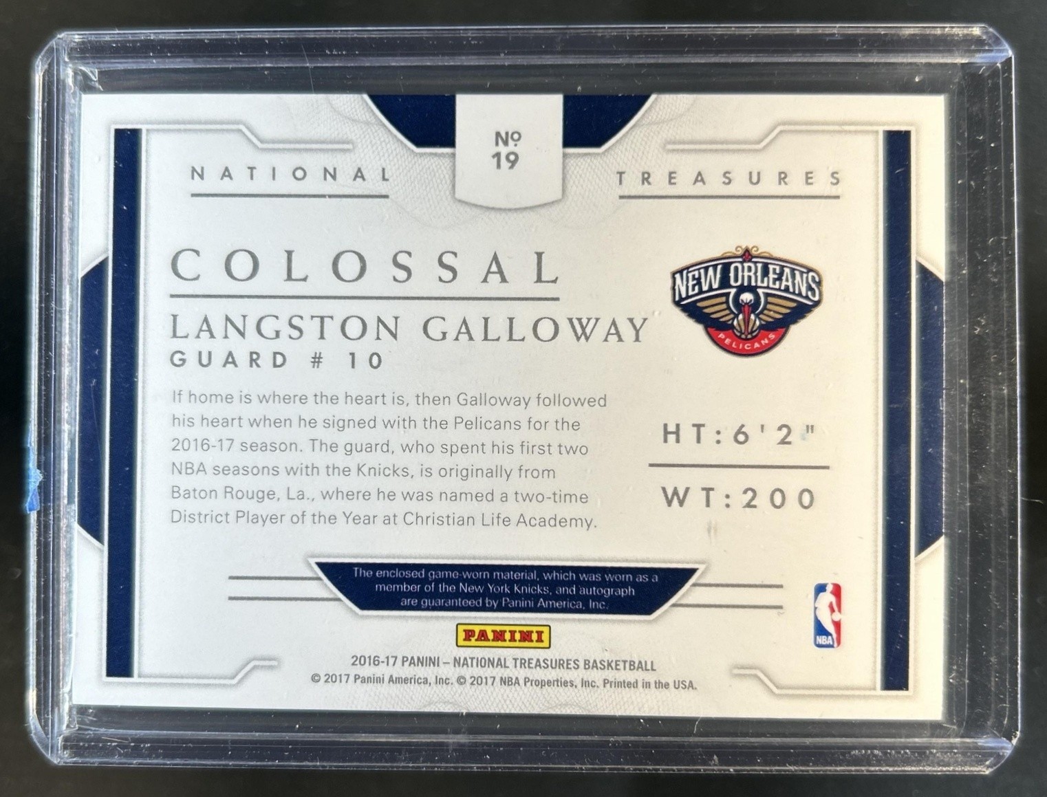 2016-17 National Treasures Langston Galloway Colossal Patch Auto Bronze #/25 view 2