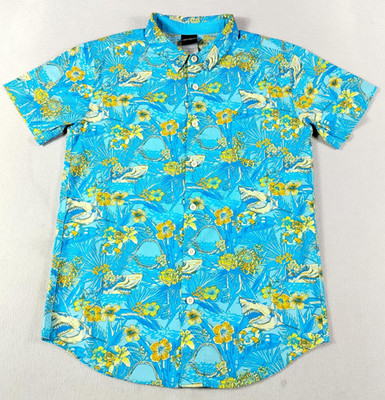 Fifth Sun Shirt Mens Large Blue Hawaiian Shark Print Short Sleeve Aloha Casual