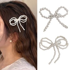 Pearl Bow Hair Clip for Women Elegant Alloy Imitation Pearl Hair Accessory 7cm