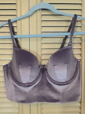 Victorias Secret Body By Victoria Gray Glitter Velvet Long Lined Demi Bra Sz 36C