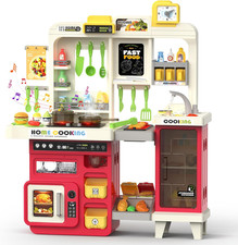 Kids Kitchen Playset with Lights, Sounds Steam, Large Toddler Kitchen Playset