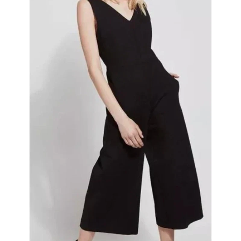 Lysse Women's Wide Leg Knit Dressy Jumpsuit Black Ponte Knit Size Large Foto 2 de 4