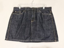 VTG Y2K Gap Jeans Mini Skirt Sz 14 Dark Wash Rigid Cotton 2004 Distressed Seam