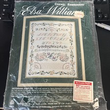 Elsa Williams Victoriana Sampler Crewel Embroidery Kit Floral on Linen Wool Yarn